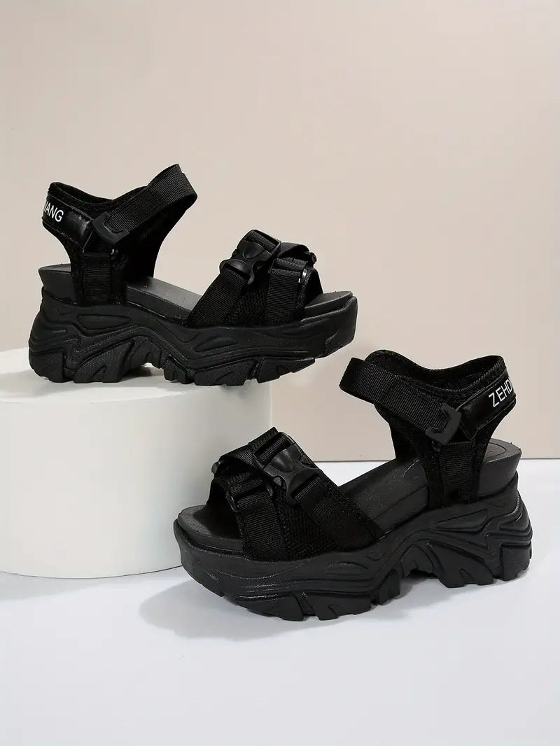 Women's Chic Platform Sandals with Hook & Loop Strap