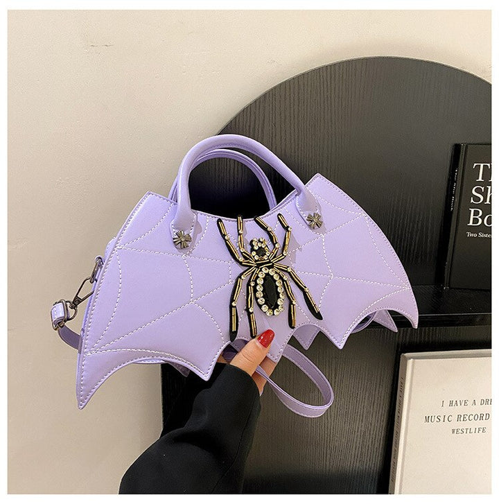 Bat Silhouette Handbag with Delicate Spider Embellishment