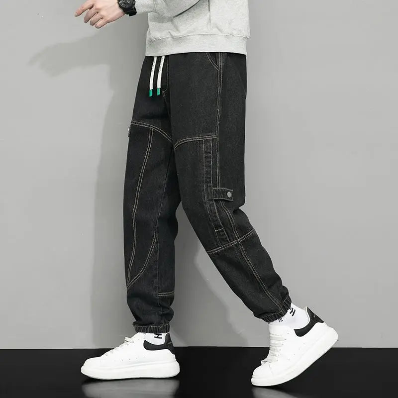 Fashion Bear Patchwork Jeans Men's High Street Embroidery Hip Hop Streetwear Baggy Denim Joggers Wide Leg Pants Casual Trousers