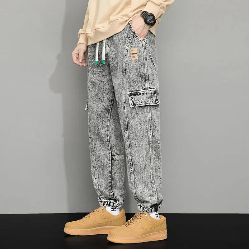 Fashion Bear Patchwork Jeans Men's High Street Embroidery Hip Hop Streetwear Baggy Denim Joggers Wide Leg Pants Casual Trousers